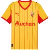 Yellow and red RC Lens home shirt with pinstripes and V-neck front view
