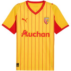 Mens RC Lens Home Jersey 2025/26 Yellow and red RC Lens home shirt with pinstripes and V-neck front view