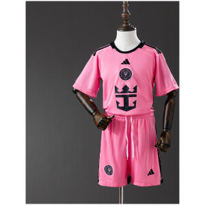 Kids Inter Miami Home Kit 2024/25 pink shirt and shorts set showing centered crest