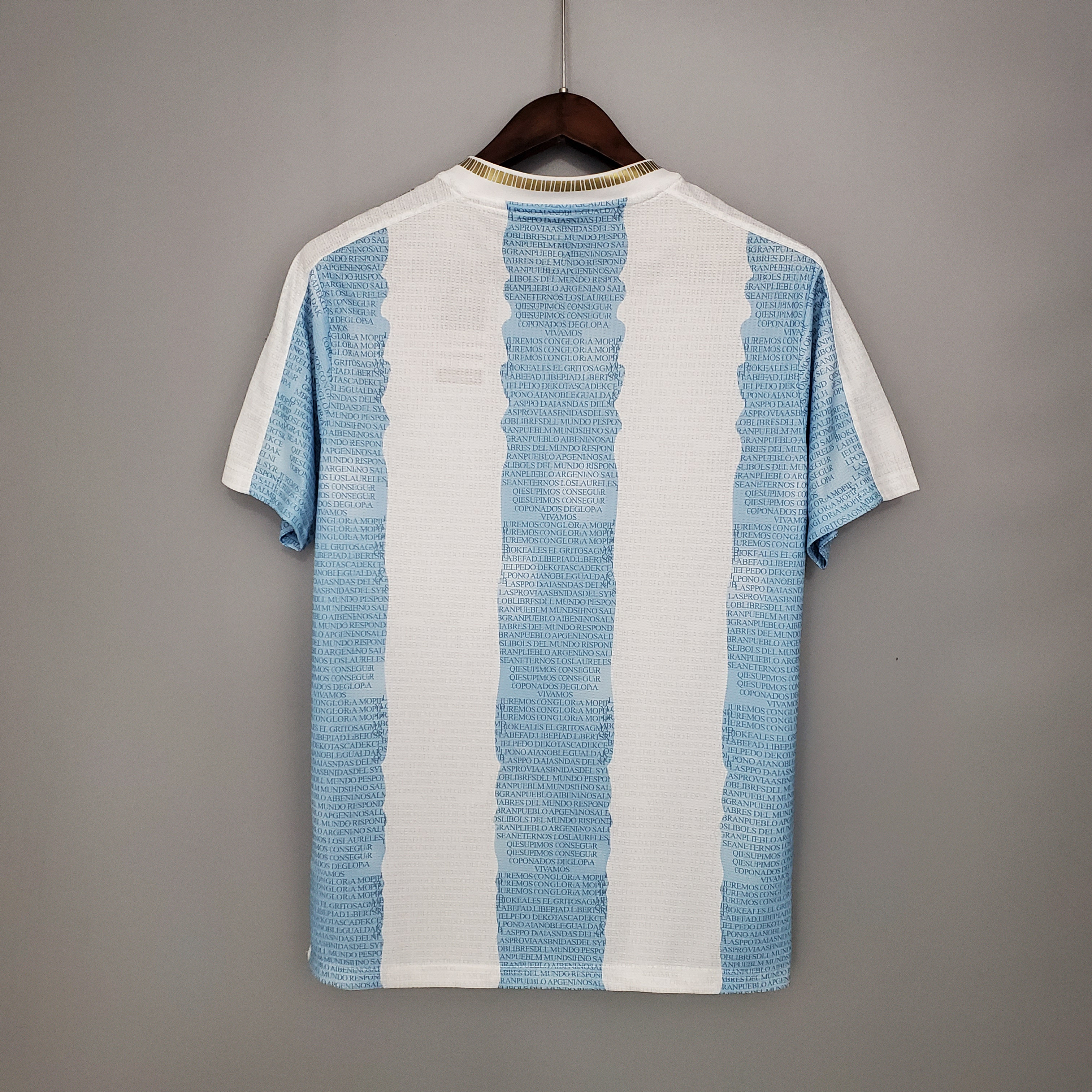 Mens Argentina Commemorative Edition White Blue Retro Jersey 2021 Mens Argentina Commemorative Edition White Blue Retro Jersey 2021 back view detail