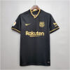 Black Barcelona retro away jersey with gold V-neck trim and Rakuten sponsor front view