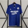 Mens Leicester City Retro Home Jersey 1992/94 on hanger showing royal blue body with jacquard waves and WALKERS CRISPS sponsor