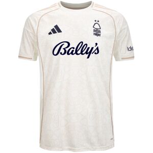 Nottingham Forest away shirt cream floral jacquard with navy crest front view