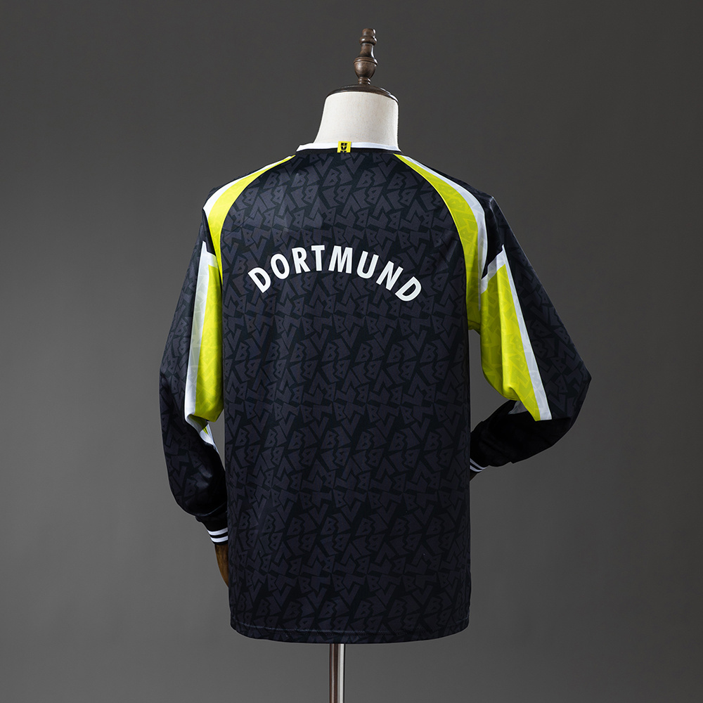 Mens Borussia Dortmund s Retro Long Sleeve Away Jersey 1995/96 Mens Borussia Dortmund s Retro Long Sleeve Away Jersey 1995/96 front view on display