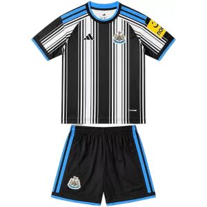 Kids Newcastle United Home Jersey Kit 2026/27 striped shirt and black shorts front view