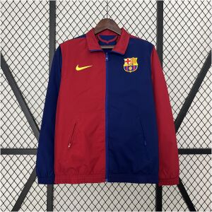 Mens Barcelona Trench Coat Reversible Windbreaker 2024/25 Mens Barcelona reversible windbreaker, red and navy colour-block, crest front view