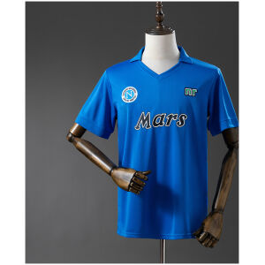 Mens Napoli Retro Home Jersey 1989/90 on mannequin showing azure blue base and Mars sponsor