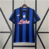 Mens Atalanta BC Home Jersey 2024/25 on hanger displaying royal blue and black stripes with oval club crest