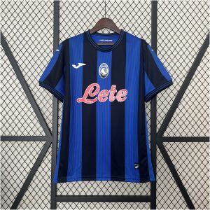 Mens Atalanta BC Home Jersey 2024/25 on hanger displaying royal blue and black stripes with oval club crest
