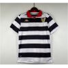 Front view of the Mens Venezia FC Third Jersey 2023/24 in black and white stripes with red polo collar and gold crest