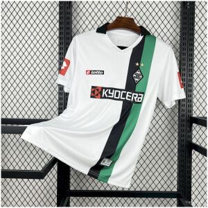 Front view of the Mens Borussia Monchengladbach Retro Home Jersey 2008 in white with black and green vertical sash