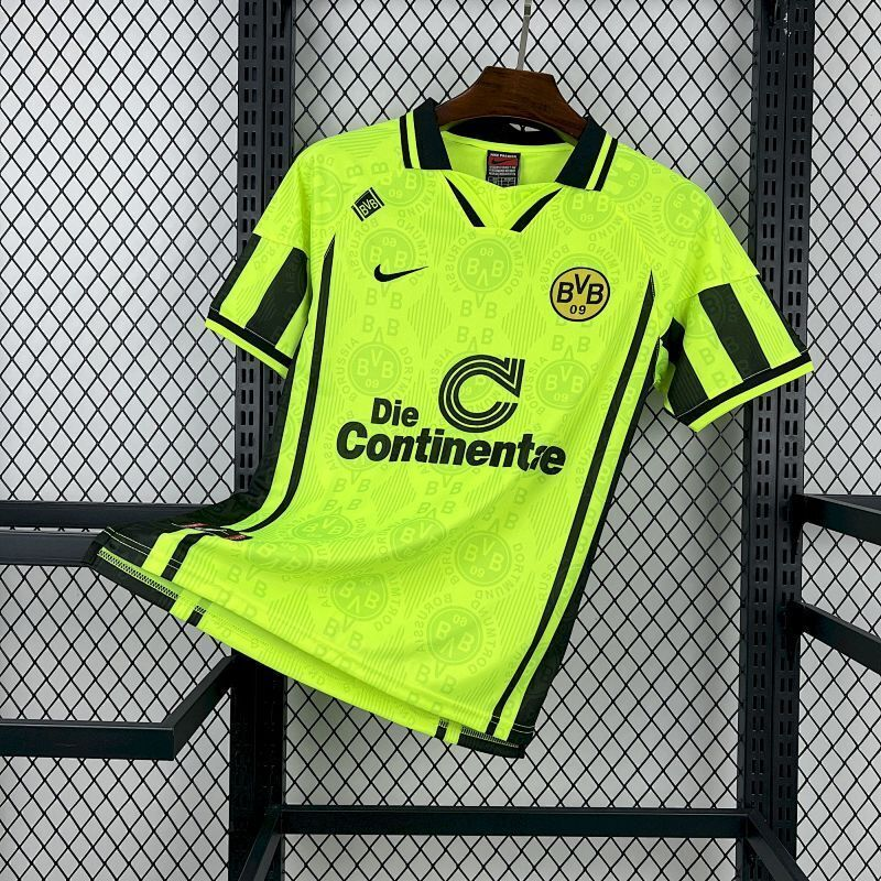 Mens Borussia Dortmund Retro Home Jersey 1996/97 Borussia Dortmund 1996/97 neon yellow-green retro home jersey front view