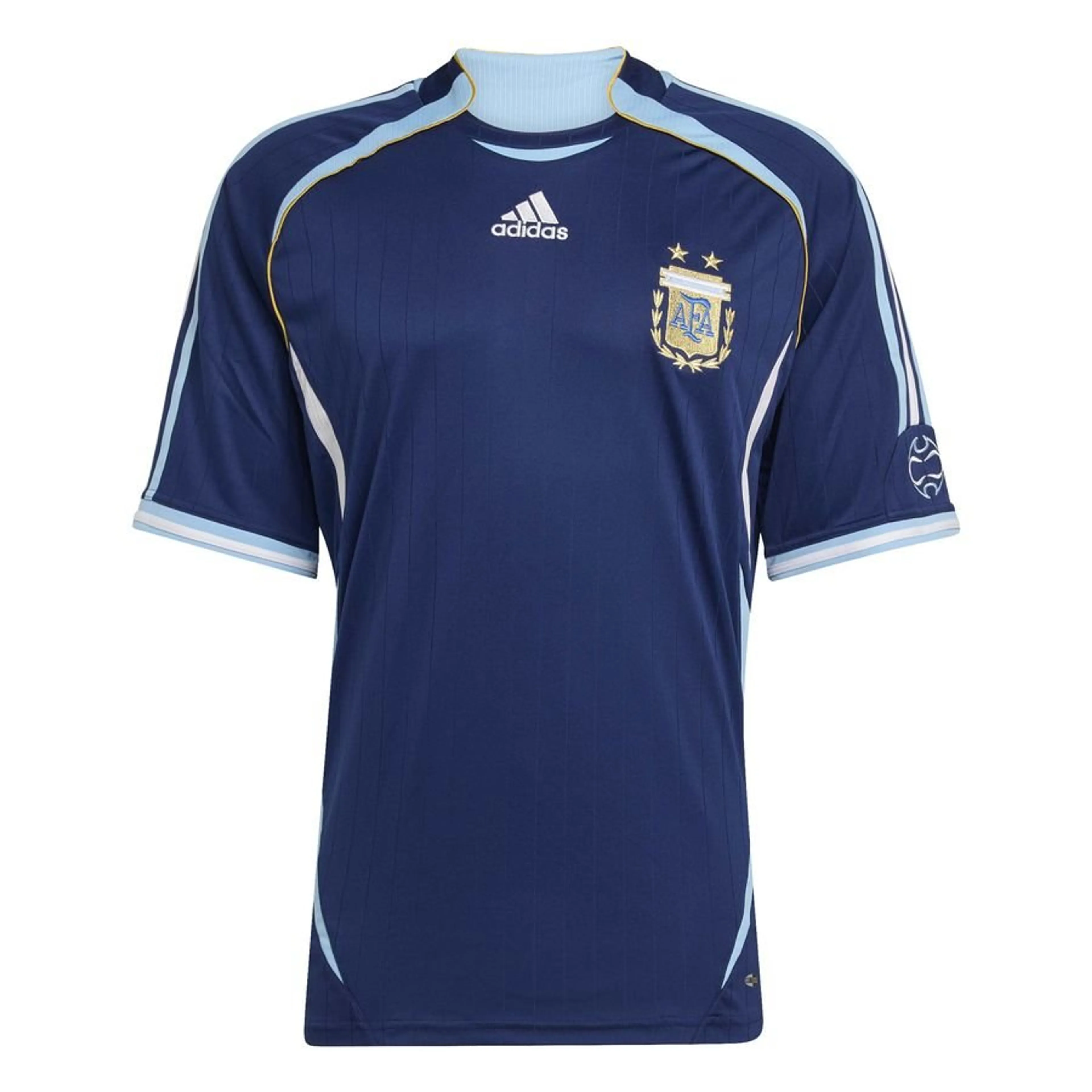 Mens World Cup Argentina Retro Away Jersey 2006 Mens World Cup Argentina Retro Away Jersey 2006 showing navy body and Teamgeist gold piping