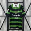 Front view of the Mens Racing Santander Retro Away Jersey 1999/00 with green and black hoops and white polo collar