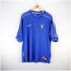 Mens Brazil World Cup Blue Retro Away Jersey 1998 showing cobalt blue body with white shoulder piping