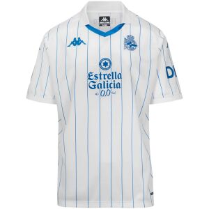 Front view of the Mens Deportivo La Coruna Retro Jersey 2025/26 in white with royal blue pinstripes and polo collar
