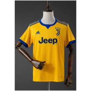 Mens Juventus Retro Away Jersey 2017/18 front view in yellow with blue trim and Jeep sponsor