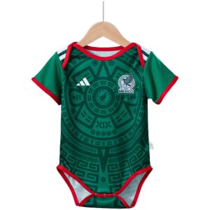 Baby Mexico World Cup Home Jersey 2026 green infant bodysuit front view on hanger
