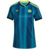 Womens World Cup Colombian Away Jersey 2026 front view in turquoise with feather pattern and FCF crest