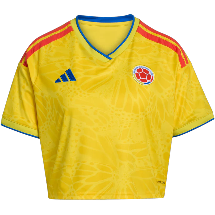 Womens Colombia Cropped World Cup Home Jersey 2026 Yellow Colombia cropped home jersey front view