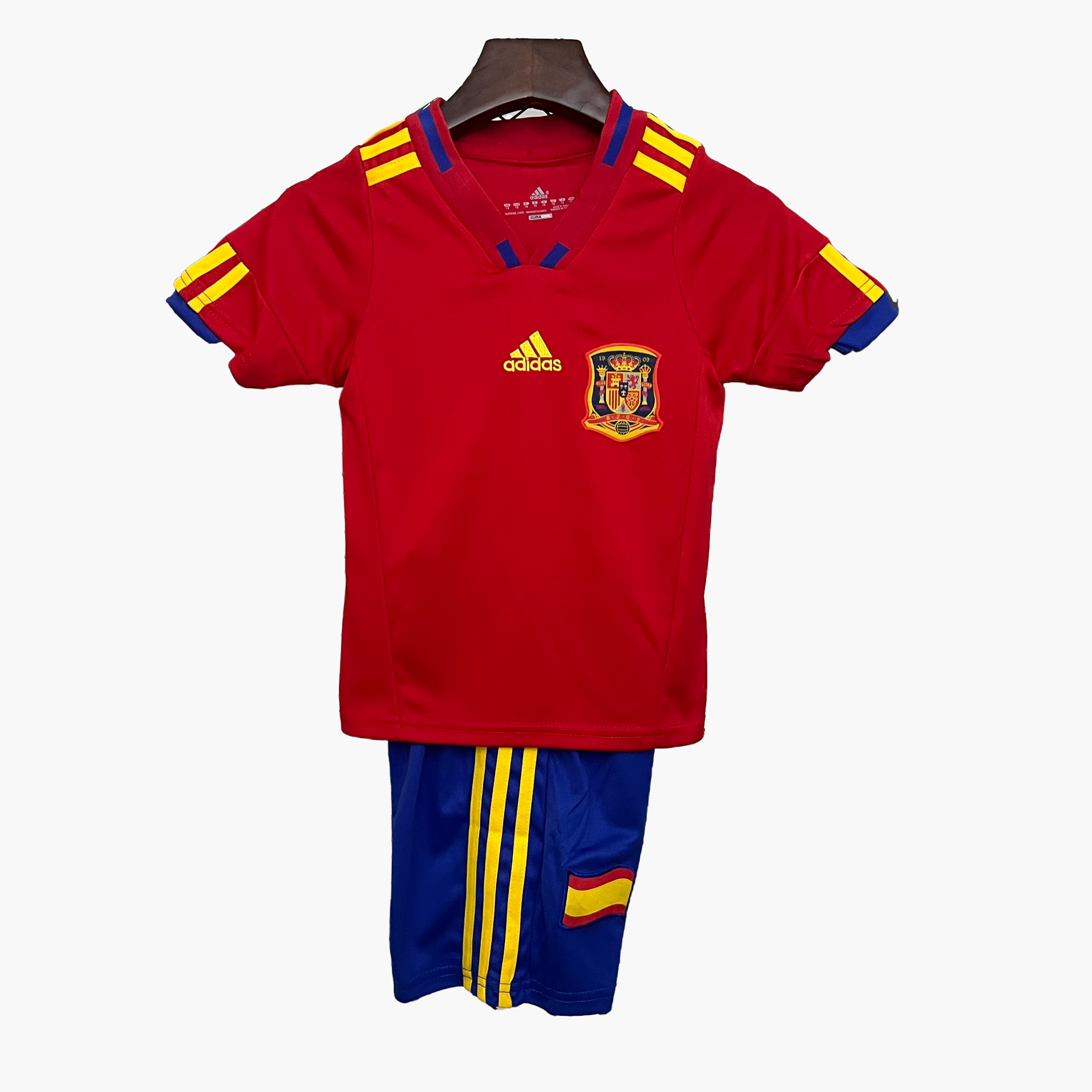 Kids Spain Retro Home Kit 2010 Kids Spain Retro Home Kit 2010 front view on hanger