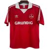 Mens FC Nurnberg Retro Home Jersey 1978/80 front view in red with white collar and Grundig sponsor