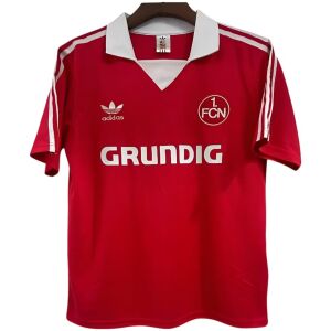 Mens FC Nurnberg Retro Home Jersey 1978/80 front view in red with white collar and Grundig sponsor