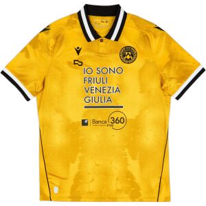 Mens Udinese Third Jersey 2025/26 front view in golden yellow with black polo collar and club crest