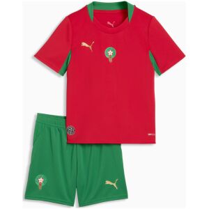 Kids Morocco World Cup Home Kit 2026 front view red jersey and green shorts set with team crest