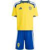 Front view of Kids Sweden World Cup Home Kit 2026 featuring yellow home jersey and blue shorts