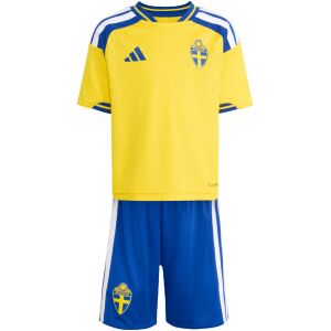 Kids Sweden World Cup Home Kit 2026 Front view of Kids Sweden World Cup Home Kit 2026 featuring yellow home jersey and blue shorts
