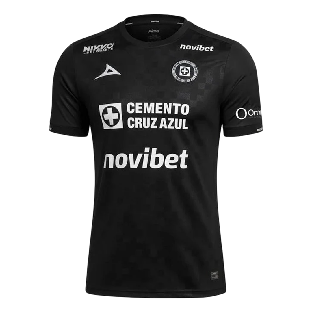 Mens Cruz Azul Third Jersey 2025/26 Mens Cruz Azul Third Jersey 2025/26 front view showing blackout design with monochrome crest and Novibet sponsor