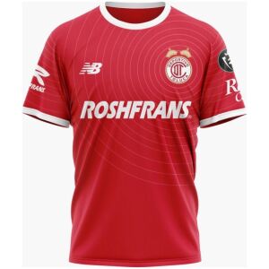 Mens Toluca Home Jersey 2026/27 front view in scarlet red with radiating circular graphics and white trim