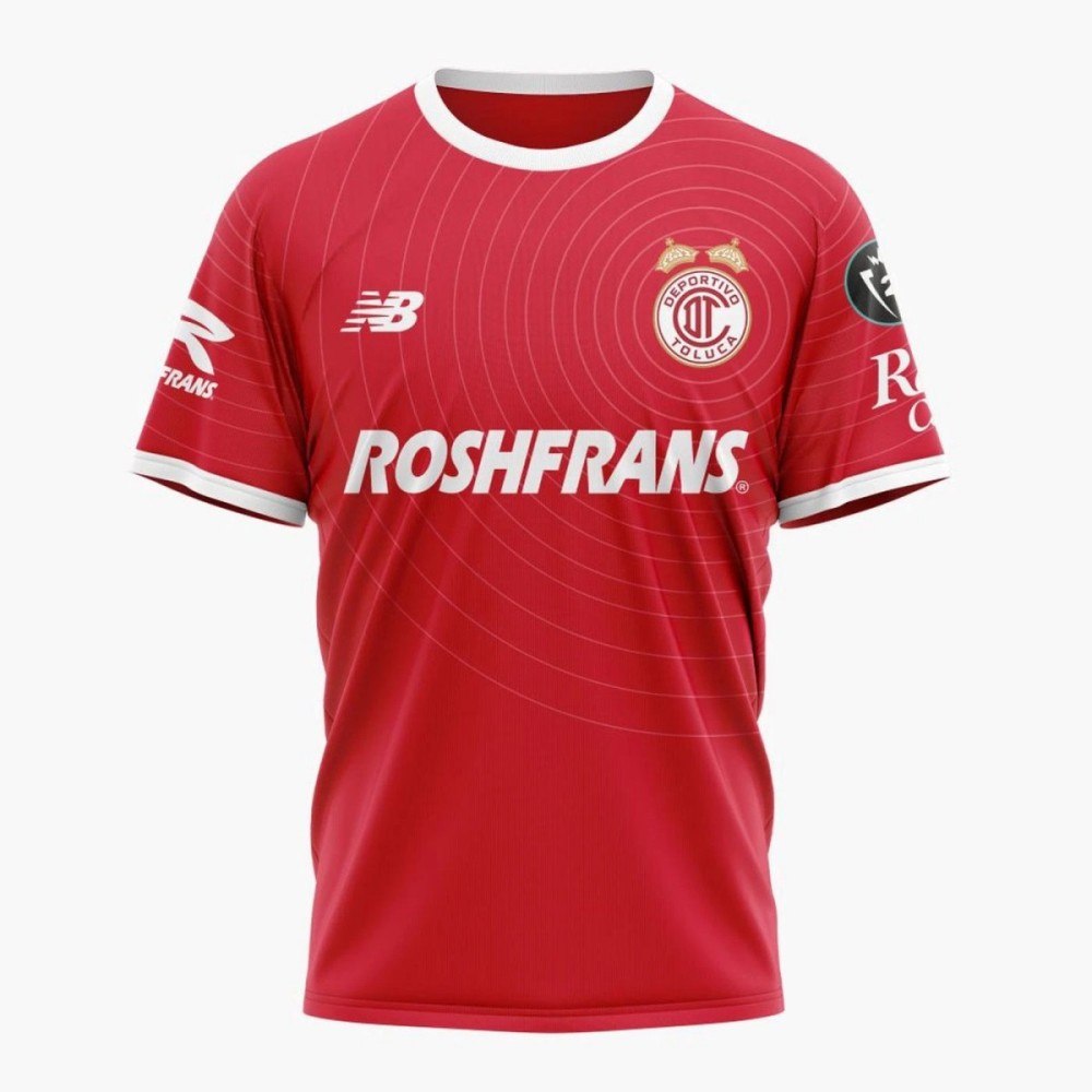 Mens Toluca Home Jersey 2026/27 Mens Toluca Home Jersey 2026/27 front view in scarlet red with radiating circular graphics and white trim