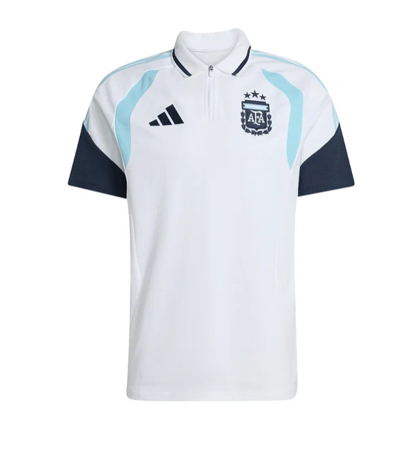 Mens Argentina National Team Shirt HalfZip White Polo 2026 Mens Argentina National Team Shirt HalfZip White Polo 2026 front view with half-zip collar and three-star AFA crest