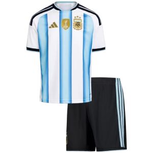 Kids Argentina home kit sky blue and white striped jersey front view