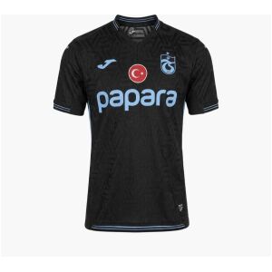 Mens Trabzonspor Third Jersey 2026/27 black shirt front view with tonal jacquard, sky blue crest and Papara sponsor
