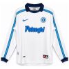 Front view of the Mens Napoli Retro Long Sleeve Away Jersey 1998/99 in white with blue sleeve stripes and Polenghi sponsor