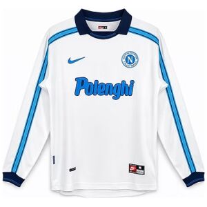 Front view of the Mens Napoli Retro Long Sleeve Away Jersey 1998/99 in white with blue sleeve stripes and Polenghi sponsor