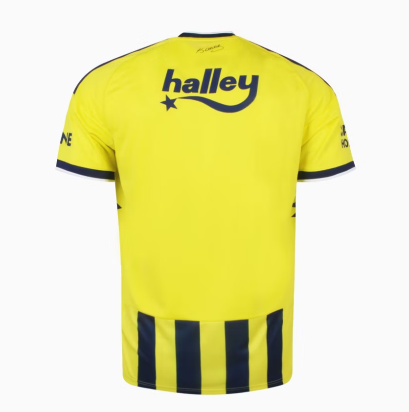 Mens Fenerbahçe SK Home Jersey 2026/27 Mens Fenerbahçe SK Home Jersey 2026/27 yellow shirt rear view showing halley sponsor and Atatürk neck signature