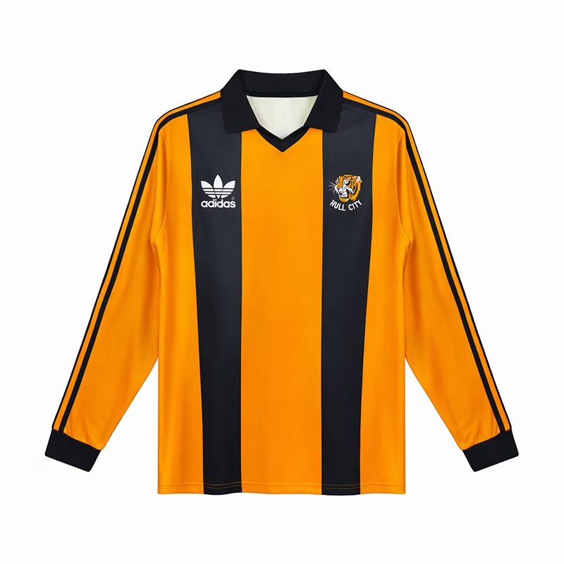 Mens Hull City Retro Long Sleeve Home Jersey 1981/82 Mens Hull City Retro Long Sleeve Home Jersey 1981/82 front view flat lay