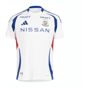 Mens Yokohama F.Marinos Away Jersey 2025/26 white shirt front view with blue Nissan sponsor and 5-star crest