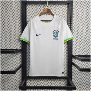 Mens World Cup Brazil White Leopard Jersey 2022 on hanger showing white body with tonal jaguar pattern