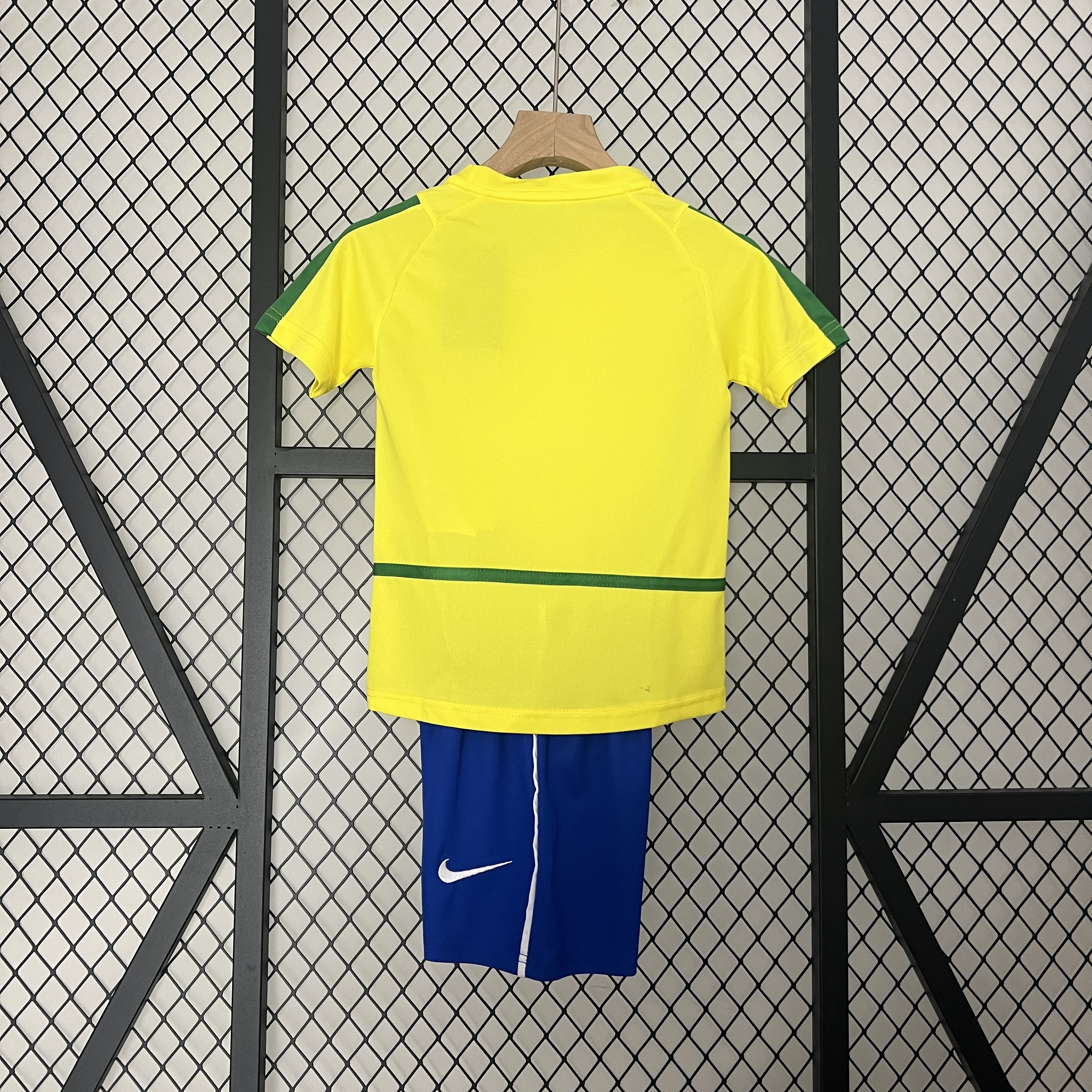Kids World Cup Brazil Retro Home Kit 2002 Kids World Cup Brazil Retro Home Kit 2002 rear view of shirt and shorts
