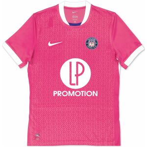 Front view of the Mens Toulouse FC Away Jersey 2025/26 in magenta pink with white trim and LP Promotion sponsor