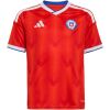 Mens Chile Home Jersey 2026 flat studio view showing scarlet red body and Andean chevron texture