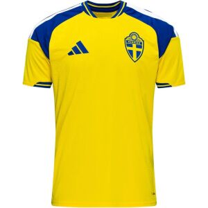 Yellow Sweden home jersey with blue raglan panels and SVERIGE crest front view