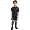 Kids World Cup Mexico Third Kit 2026 front view on youth model with black Aztec pattern jersey and shorts
