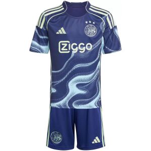 Kids Ajax away kit navy shirt with sky-blue marbled wave print front view