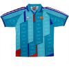Light teal Barcelona retro away jersey with blue panels front view